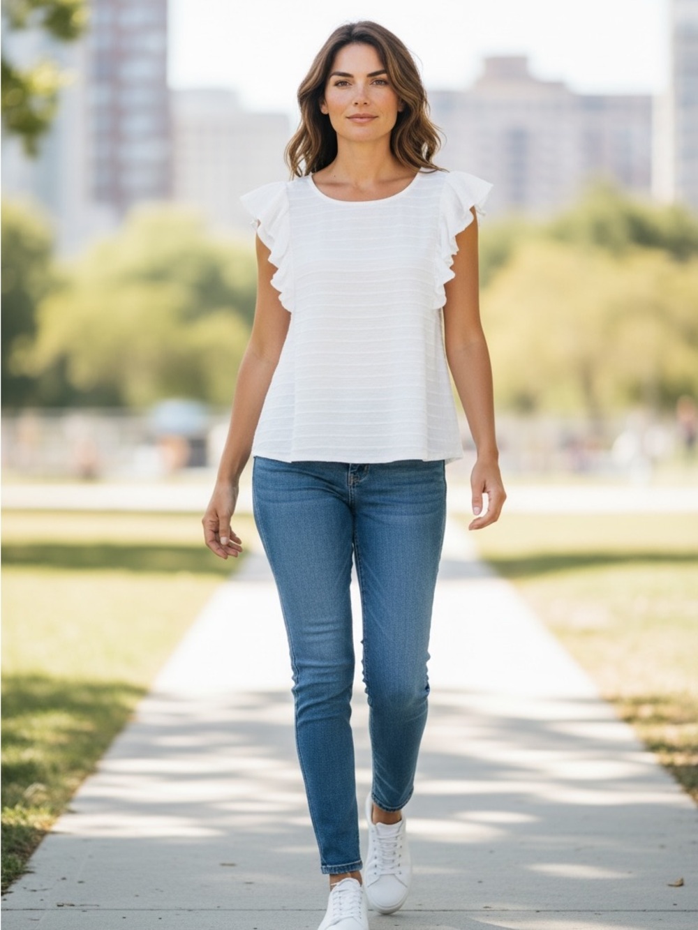 Anthropologie White Flutter-Sleeve Ruffled Blouse